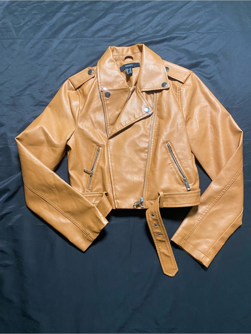 Forever 21 Cognac Faux Leather Moto Jacket